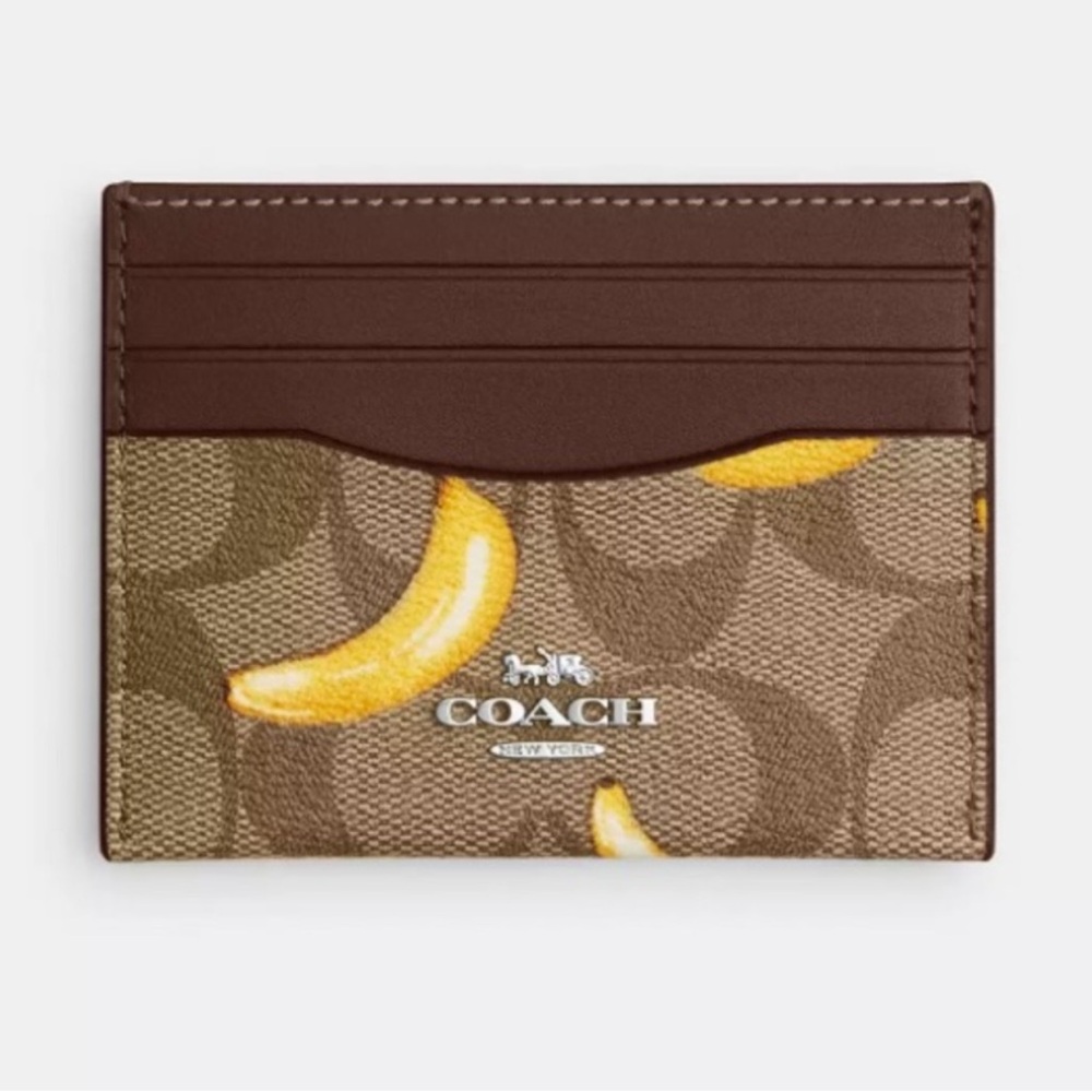 NWT Coach Slim Id Card Case In Signature Canvas With Banana Print
